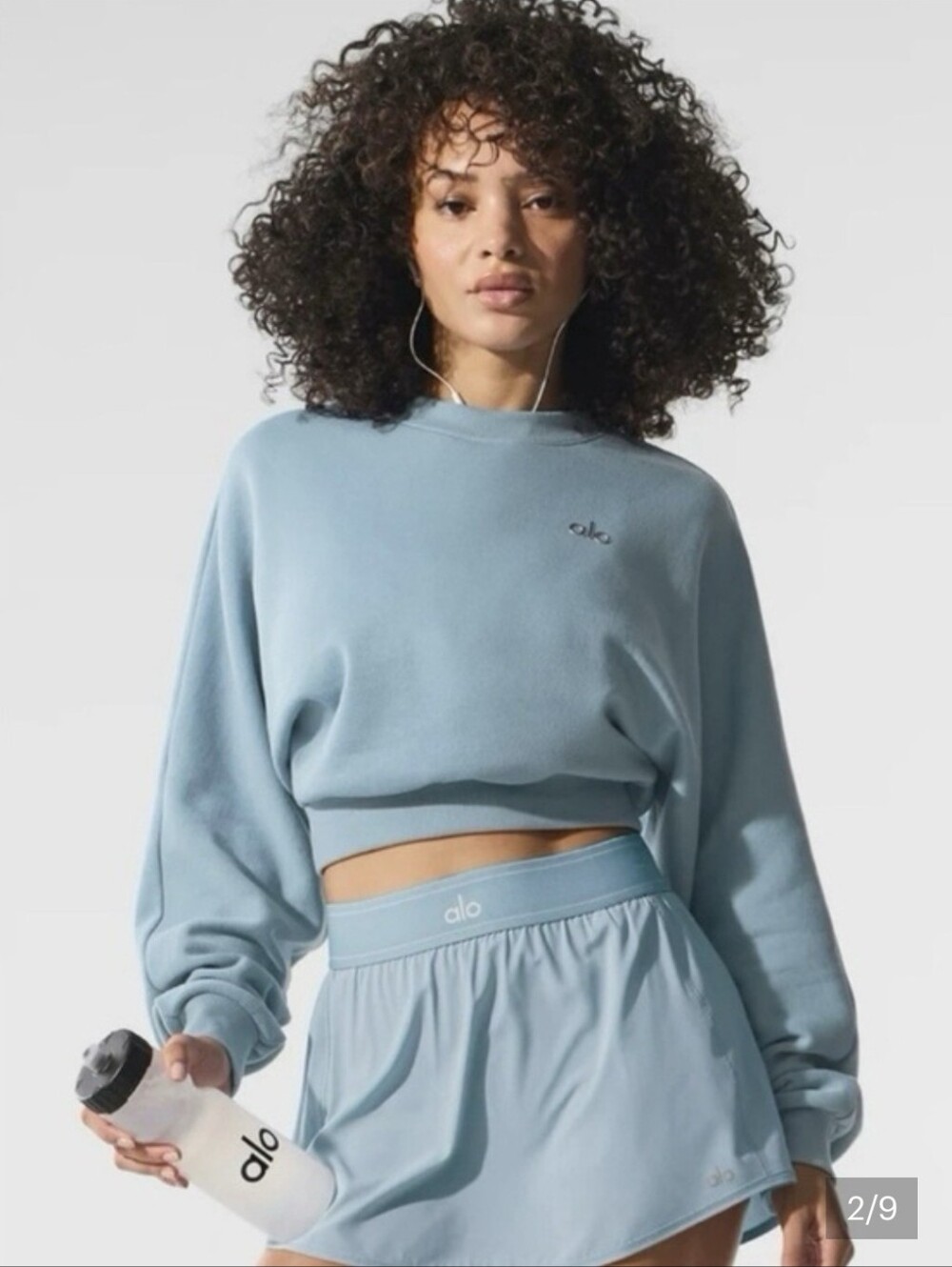 NWOT Alo Yoga Celestial Blue Accolade Cropped Crewneck Sweatshirt XXS